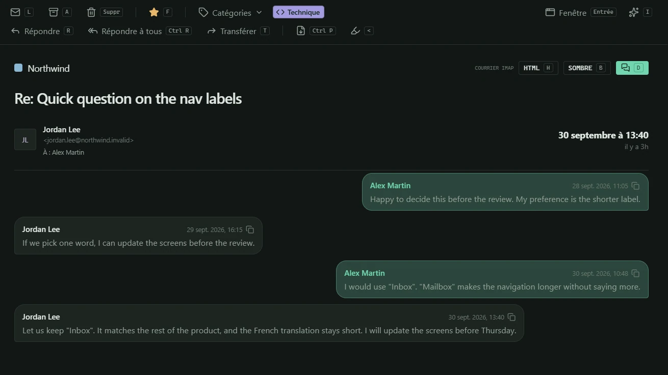 Recognized replies become conversation bubbles.
