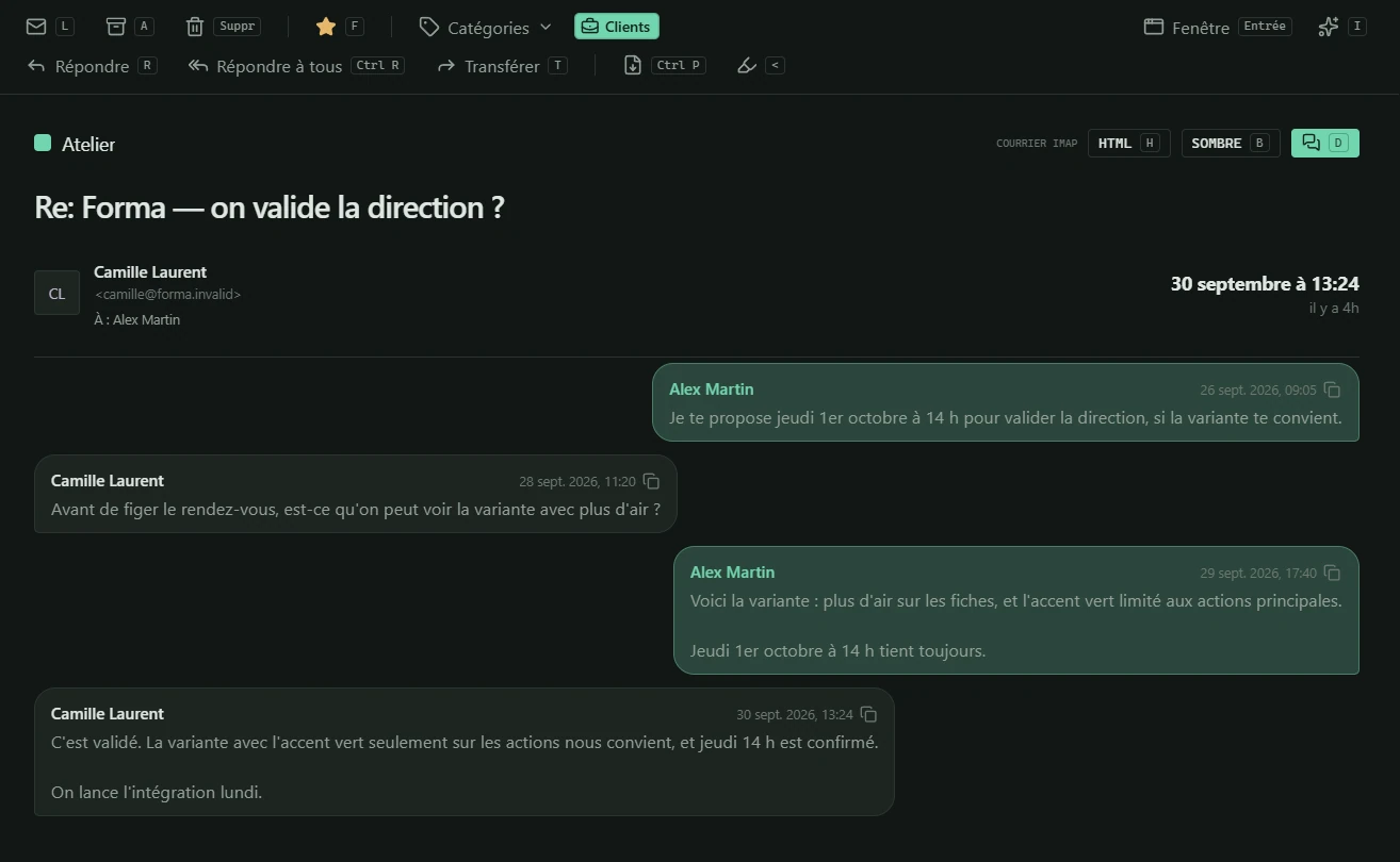 Les réponses reconnues deviennent des bulles de conversation.