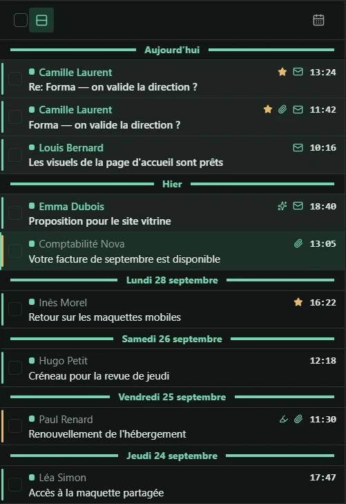 Les séparateurs de jours structurent la liste des messages.